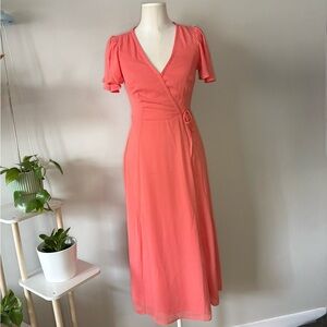 NWT Abercrombie & Fitch Coral Wrap Midi Dress Women’s Small Feminine